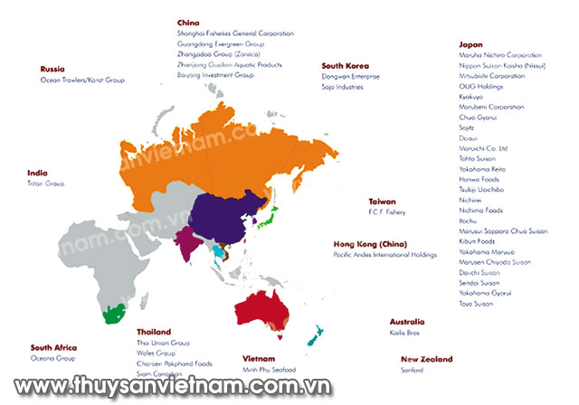Bản đồ danh sách những công ty thủy sản lớn nhất thế giới khu vực châu Á - Thái Bình Dương